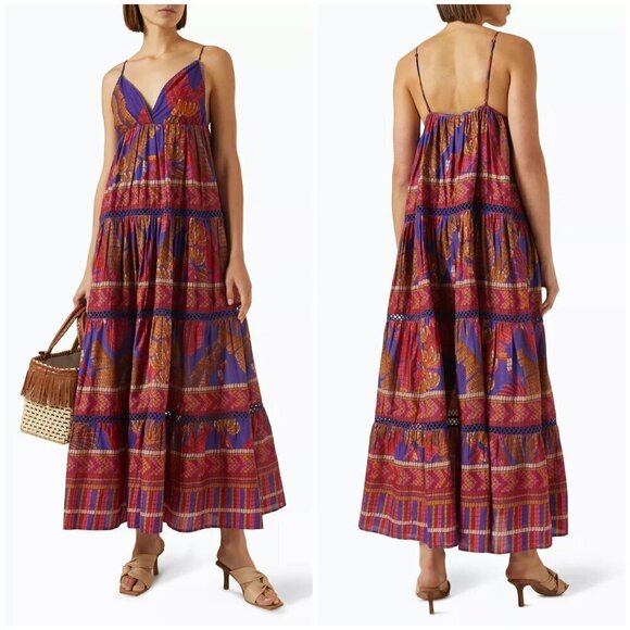 💕FARM RIO💕 Blue Forest Mosaic Sleeveless Maxi Dress ~ Large NWT - Picture 6 of 17